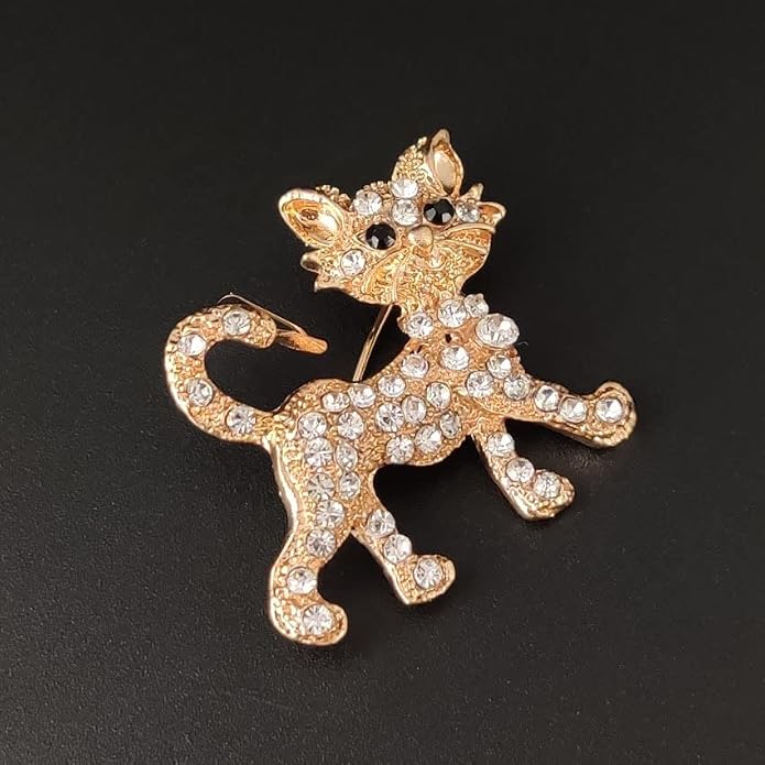 coadipress Rhinestone Cat Brooch Pin for Women Cute Crystal Animal Cat Lapel Pin Clothing Dainty Accessories Jewelry