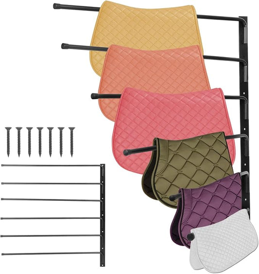 Saddle Pad Rack, Wall Mounted 180 Degree Swing Saddle Blanket Holder, 6 Bar Saddle Blanket Rack, Horse Blanket Storage Rack for Horse Tack Room Organization