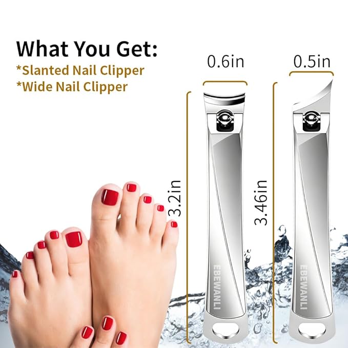 EBEWANLI Nail Clipper Set, Slanted Angled Ingrown Toenail Clipper and Curved Nail Clipper Cutters, 2Pcs Stainless Steel Finger Nail Clippers Adult