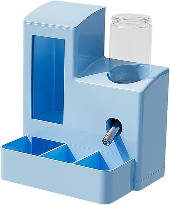 3 in 1 Hamster Automatic Feeder Container Fashion Large Capacity Dispenser Water Bottle for Chinchillas Small Animal Bunny, Blue 80ml Bottle