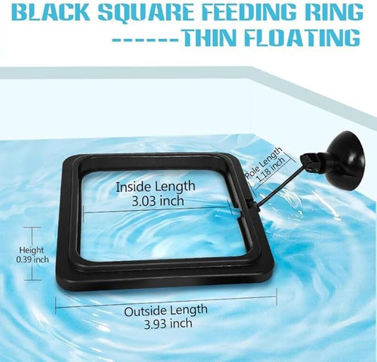 Fish Feeding Ring, Fish Safe Floating Food Feeder Circle Blue, with Suction Cup Aquarium, Square and Round Shape Fish Tank Towels - for Guppy, Betta, Goldfish, Etc (1 Square)