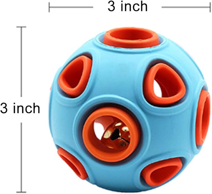 WishLotus Interactive Dog Toy With Ring Bell Squeak - Rubber Bouncy Ball for Pet Exercise, IQ Training, Search & Catch - Bite Resistant Chewing Puzzle Toy (L, Orange&Blue)
