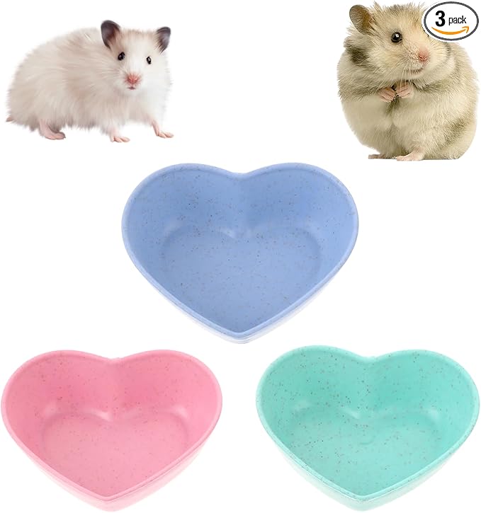 3 Pack Hamster Food Bowl Rabbit Guinea Pig Food Dish Cute Heart Shape Water Dish for Hamster Hedgehog Gerbil Small Animals Rat Rodent (Green, Blue and Pink)