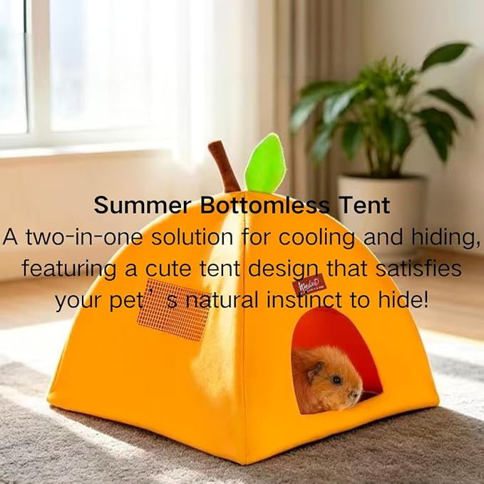Guinea Pig Hideout Bed – Bottomless Guinea Pig House for Rabbits, Chinchillas, Ferrets & Small Pets – Breathable Summer Tent, Easy-to-Clean Hide for Indoor (Orange)