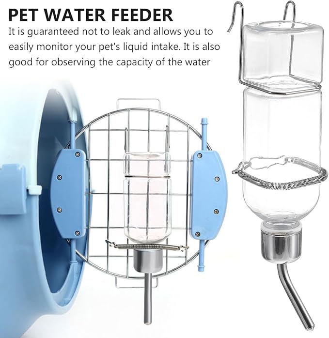 Mipcase Pet Water Feeder 2-Pack Hanging No-Drip Water Dispenser for Small Animals Leak-Proof Rabbit & Guinea Pig Drinking Bottles with Hooks and Springs 2.16X2.04X9.05 Inches