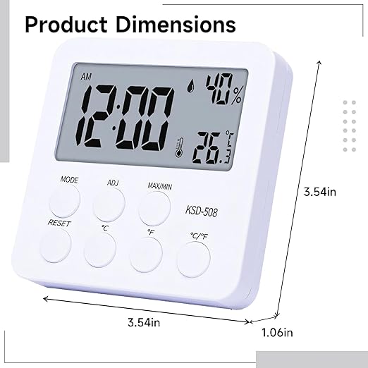 PONDON Digital Reptile Thermometer Hygrometer, Large LCD Display Temperature Humidity Monitor for Terrarium with Clock Alarm Function, Reptile Tank Gauge for Lizard Snake Habitat