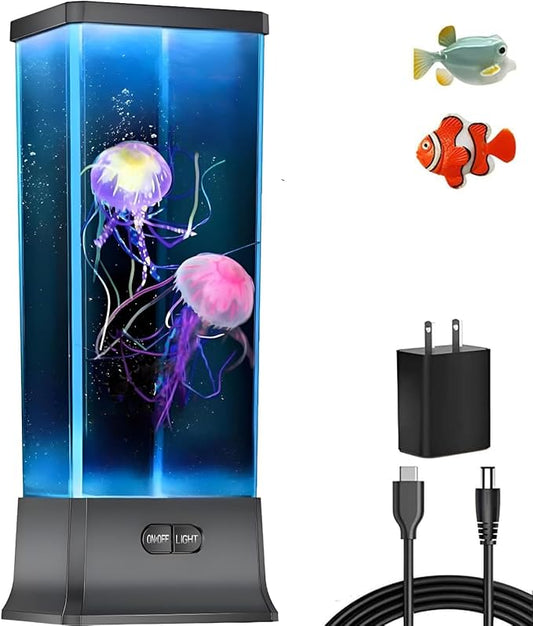 COLORLIFE Electric Jellyfish Tank Table Lamp with Color Changing Light Gift for Kids Men Women Home Deco for Room Mood Light for Relax(Black)