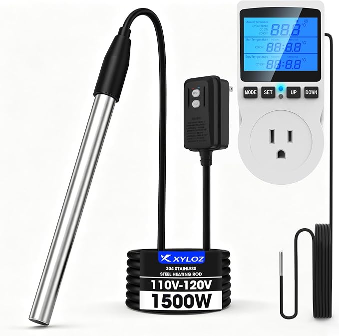 1500W Immersion Water Heater for Pool, Electric Fully Submersible Water Heater with Thermostat & GFCI, For Sink, Bathtub, Baptismal, Small Swimming Inflatable Pool, Hot Tub, Bucket Camping(white)
