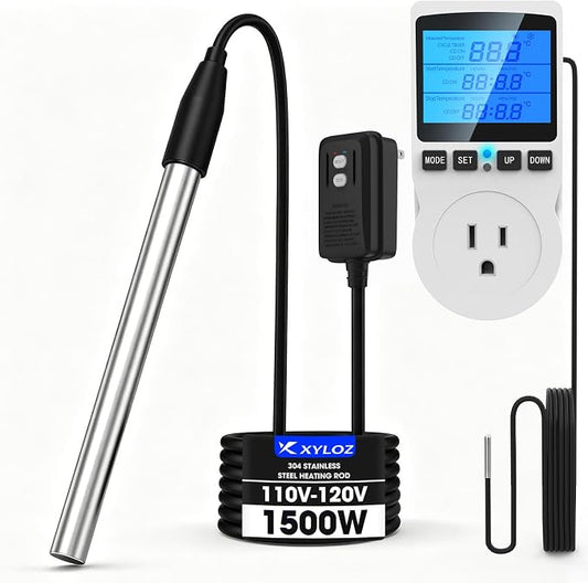 1500W Immersion Water Heater for Pool, Electric Fully Submersible Water Heater with Thermostat & GFCI, For Sink, Bathtub, Baptismal, Small Swimming Inflatable Pool, Hot Tub, Bucket Camping(white)