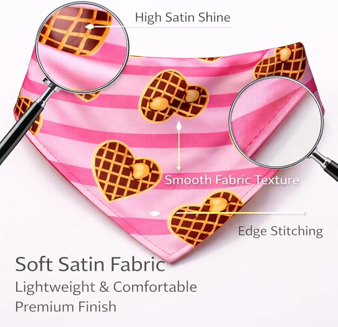 Luxury Satin Dog Bandana – Slip-On Collar Style, Premium Pet Scarf for Medium, Large & XL Dogs – Special Occasion Accessory (Collar Not Included) (Medium - Extra Large, Waffle Heart)