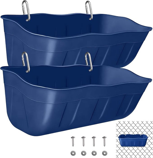 Chicken Feeder Waterer,Hanging Goat Feeders,Feed Trough 3.5 Quart 2 Pack,Hanging Fence Feed Trough for Poultry Livestock,Blue