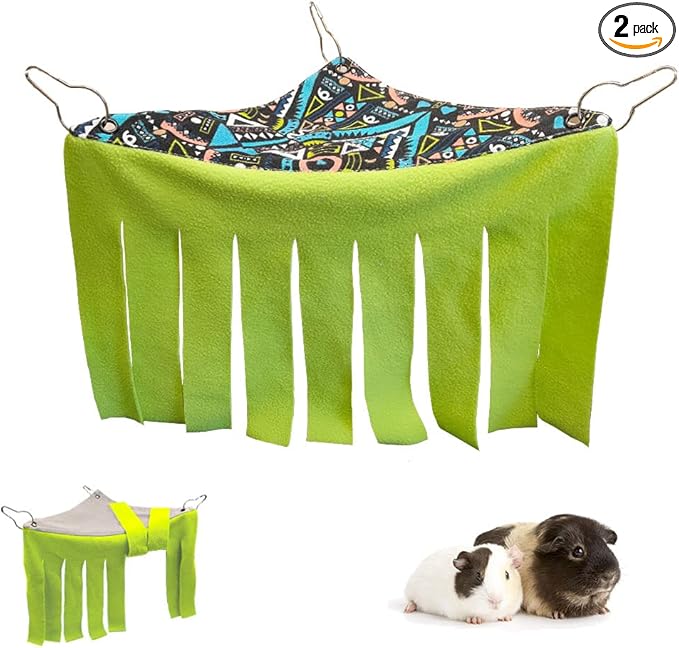RIOUSSI Guinea Pig Hideout Hideaway Corner Fleece Toys Cage Accessories with Reversible Sides. Green, Triangle