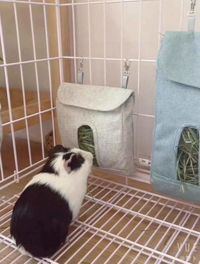Rabbit Hay Feeder,Hanging Guinea Pig Hay Feeder Storage,Hay Bag for Chinchilla Hamsters Rabbit Guinea Pig Small Animals (3PC, Grey)