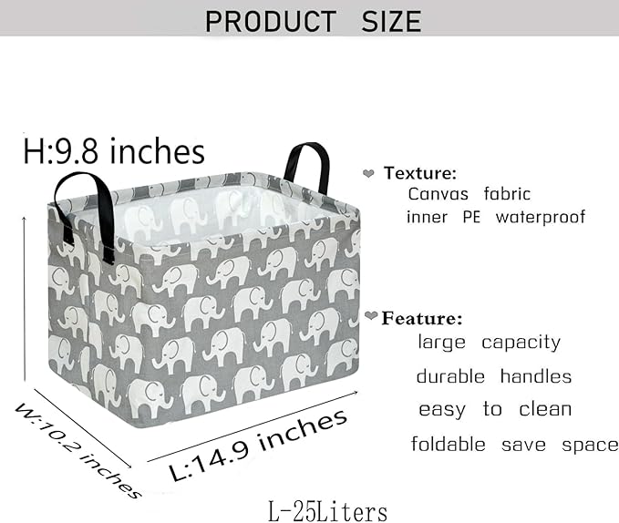Kid Storage Basket Gift Shelf Basket Toy Storage Bin, Nursery Basket Organizer Box for Children Room Deco With Handles (Elephant)
