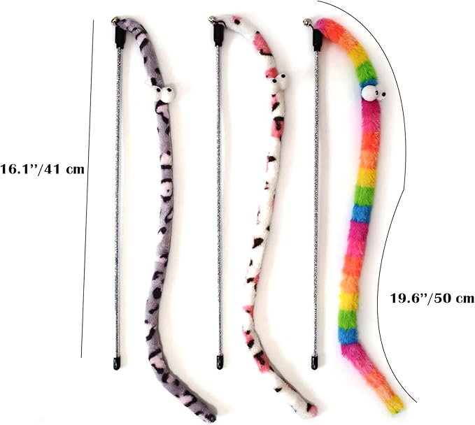 3 PCS Cat Wands, Soft Plush Srtip Kitten Wands Interactive Kitten Toys Cute Teaser Wands for Indoor Cats