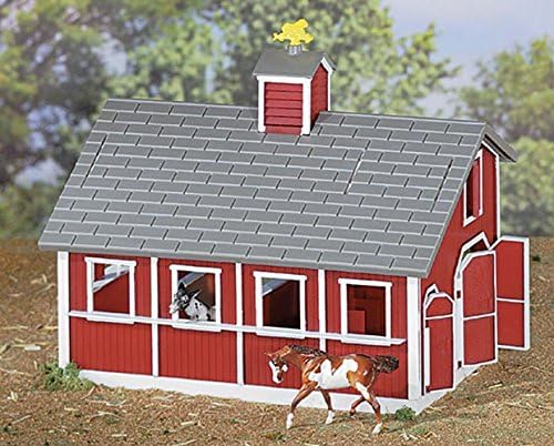 Breyer Stablemates Red Stable Set with Two Horse Figurines - Premium Horse Barn Toy for Kids - Educational Collectible Equestrian Gift for Kids - Imaginative Play Set