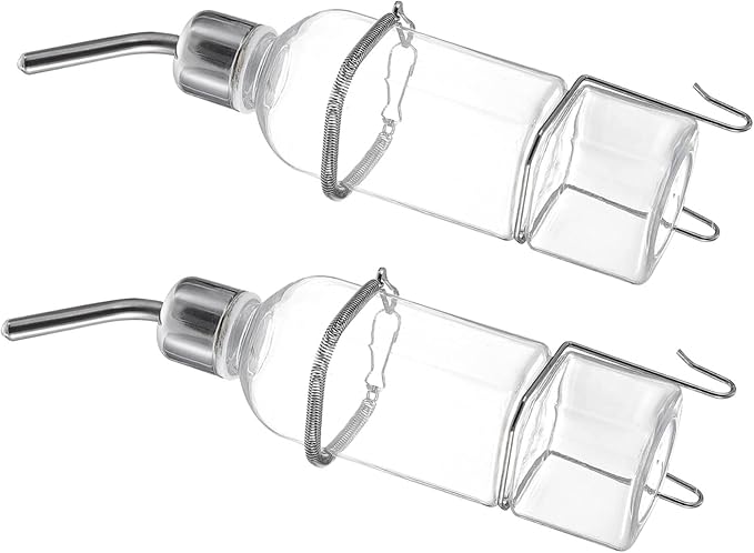 balacoo 2 Pcs Pet Water Feeder 6Oz Hanging Rabbit Water Bottle No Drip Small Animal Watering Fountain with Springs and Hooks for Guinea Pig and Bunny