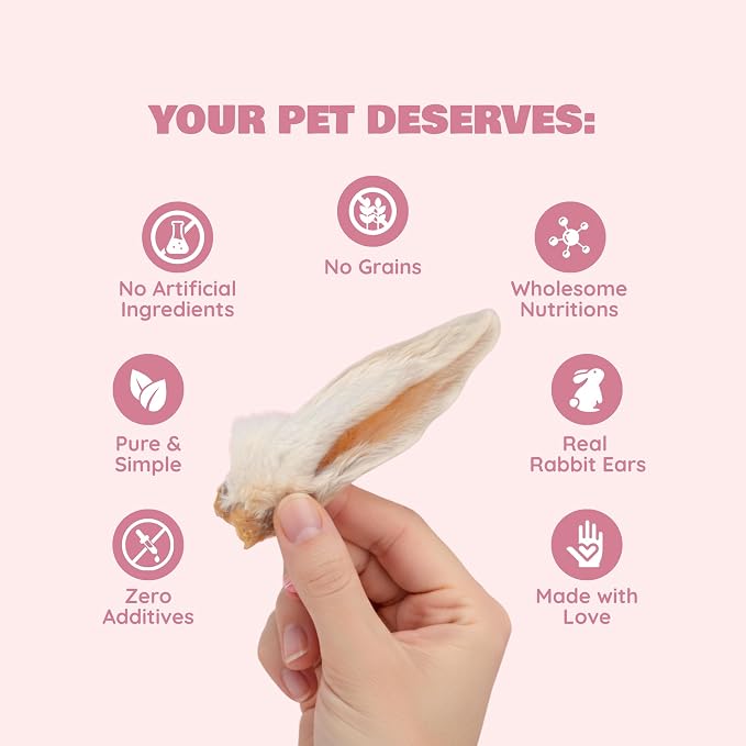 Benji & Louie Air Dried Whole Rabbit Ears with Fur - Natural Healthy Dog Treats or Dog Chews, Single Ingredient, 1.5 oz, 4 to 6 Count