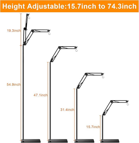 Reptile Lamp Stand Reptile Light Stand (15.7inch to 74.3inch) with 360° Adjustable Swing Arm, Heat Lamp Holder for Bearded Dragon Turtles Snake and Chicks
