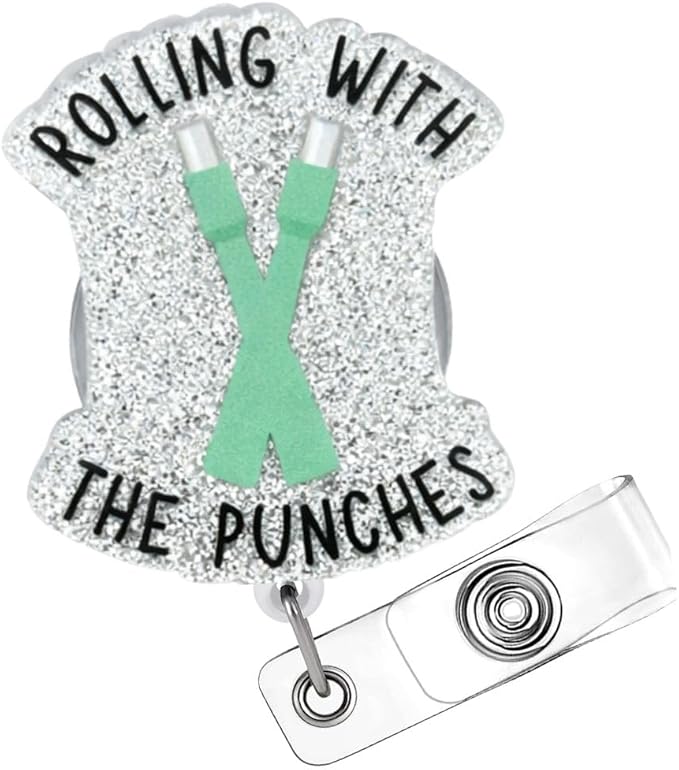 Rolling with The Punches Badge Reel Funny Humor Derm Dermatology Work ID Name Holder with Retractable Clip Appreciation Gift for Dermatologist Esthetician Dermatome Cardiology Physical Therapists