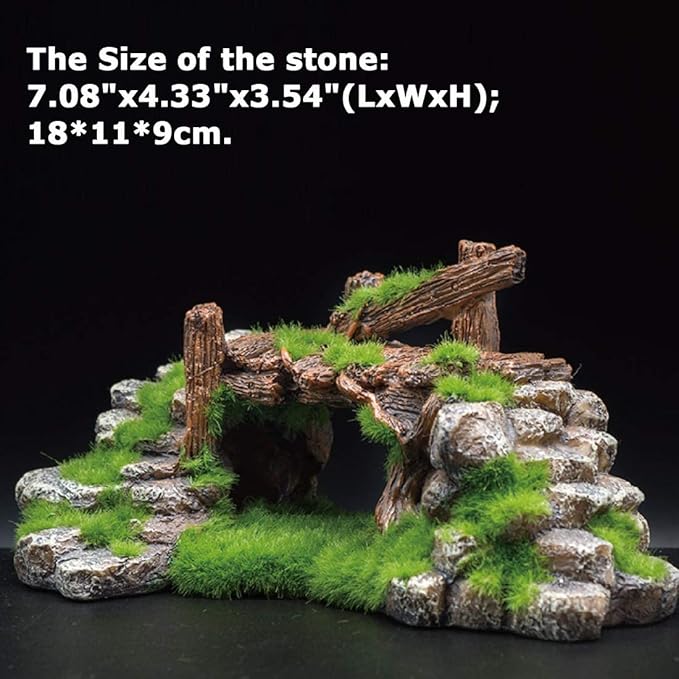 S-Lifeeling Fish Tank Decoration Moss Rockery Stone Plants Wood Ruins Landscaping Turtle Tank Decoration Fish Shrimp Shelter