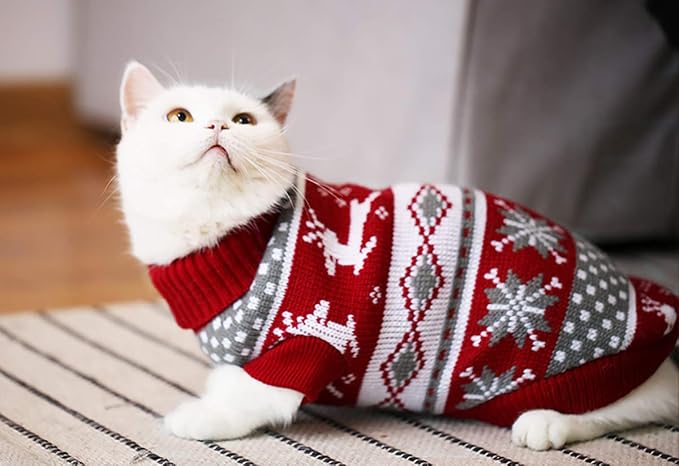 Dog Christmas Sweaters Pet Winter Knitwear Xmas Clothes Classic Warm Coats Reindeer Snowflake Argyle Sweater for Kitty Puppy Cat-XS