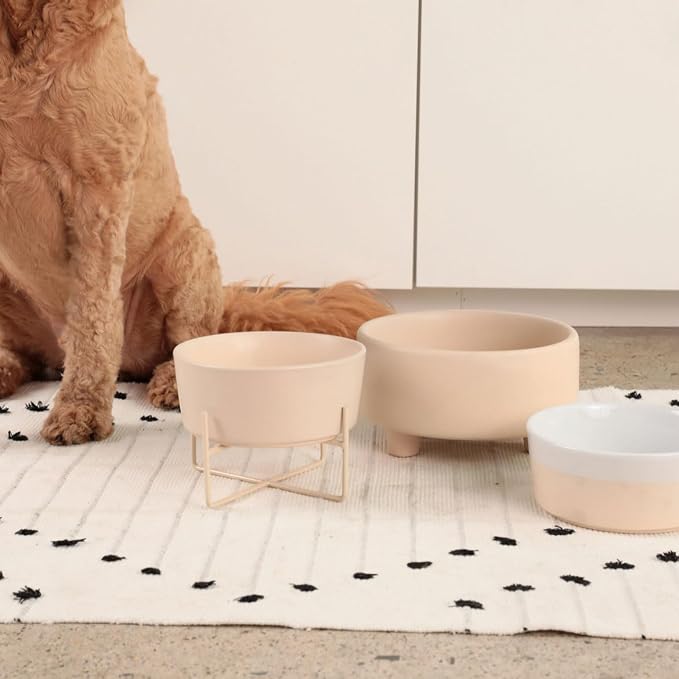 Waggo Dipper Ceramic Dog Bowl for Small and Large Breeds - Heavyweight and Durable Pet Food and Water Dish Crock, Dishwasher Safe, Modern (Buttercream, Medium)