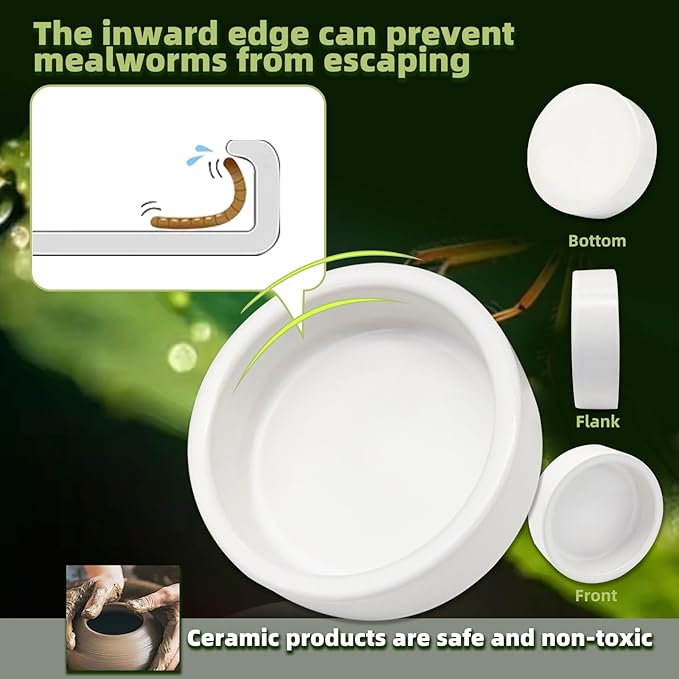Escape-Proof Reptile Food Dish Bowl, Ceramics Small Animal Bowls for Lizard Frog Snake Turtle Gecko Hamster Food Bowl for Anti Living Foods Escape, Reptile Water Dish (S,1.96inches)