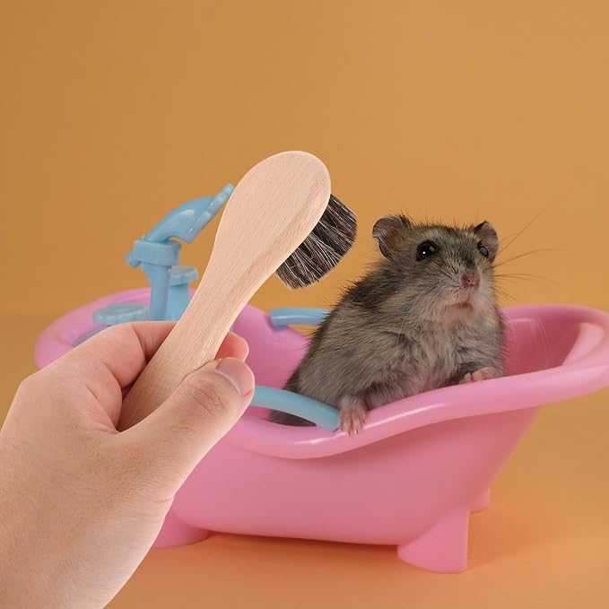 SHINEOFI 2PCS Small Pet Grooming Brush with Handle Soft Bristle Bathing and Shedding Brush for Hamsters Guinea Pigs and Rabbits Deep Cleaning and Comfortable Bath Care