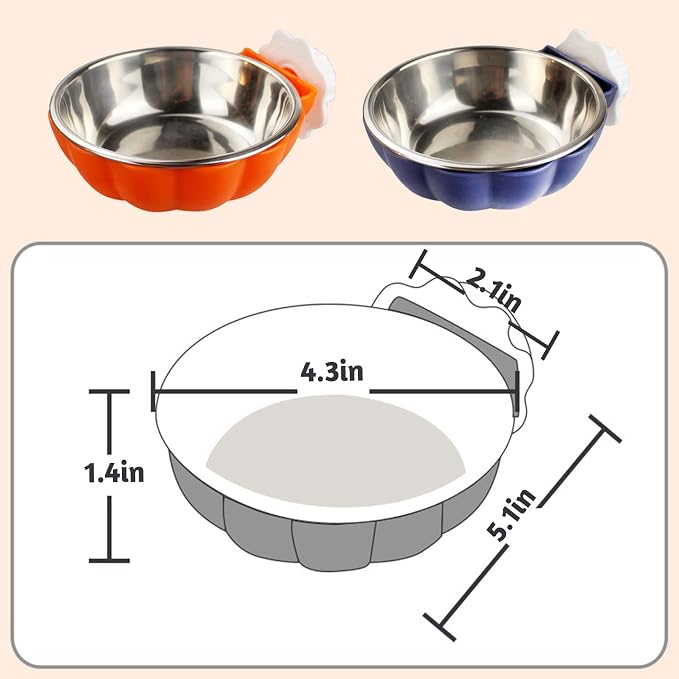Fhiny Crate Dog Bowl, Removable Stainless Steel Pet Cage Bowl Hanging Food & Water Feeder Coop Cup for Cat, Puppy, Ferret, Birds, Guinea Pigs 2 Pack