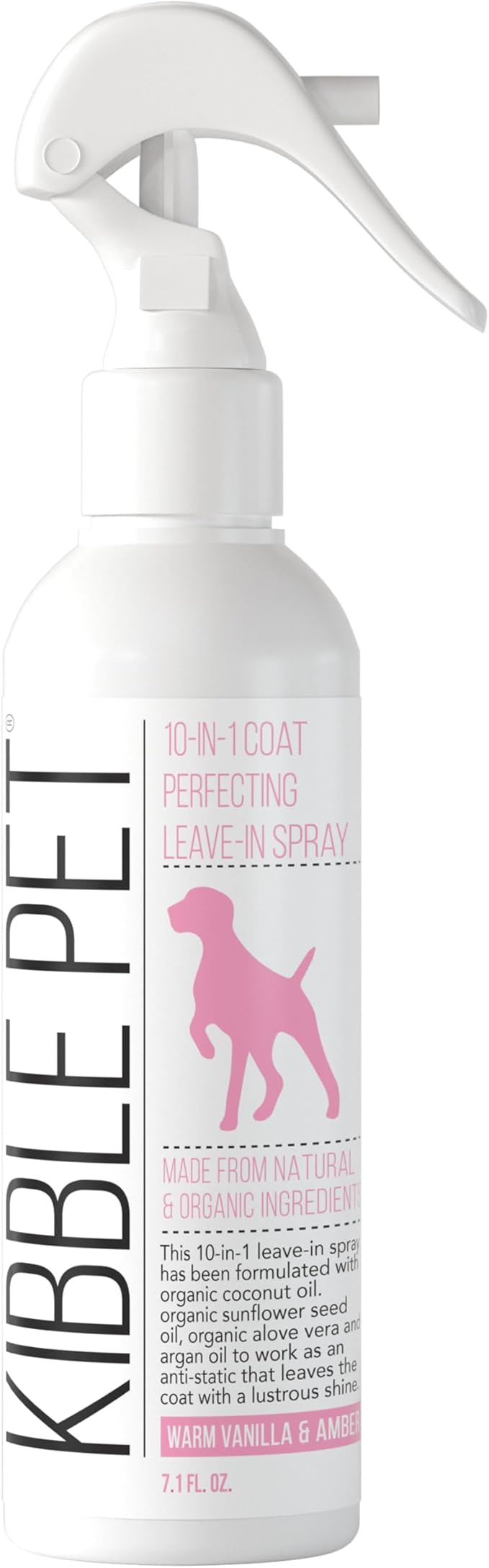 Kibble Pet Dog Leave in Conditioner Spray, Professional Grooming, Dry Itchy Skin Moisturizer, Coat Deodorizer, Long Lasting Scent, Made in The USA (Warm Vanilla Amber, 7.1 oz)