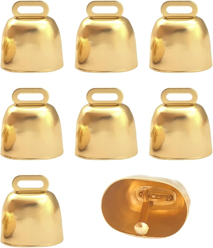 8 Pack Cow Horse Sheep Grazing Copper Bells, Small Metal Brass Bells, Loud Ringing Cowbell Noisemakers, Hanging Jingle Bell for Animal Pet Collar Doors Crafts Christmas Wedding Decor (Gold)