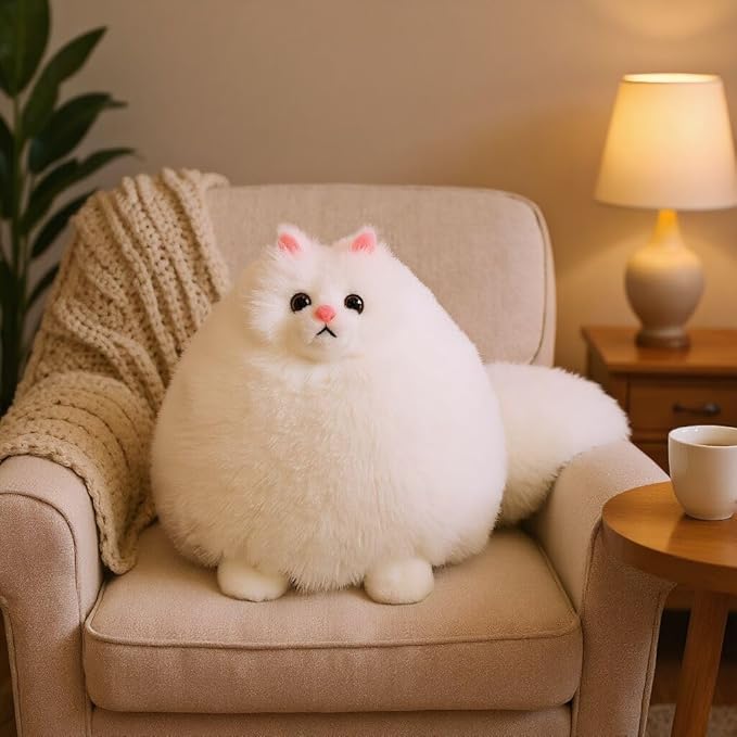 Winsterch Stuffed Animal Plushie Cat Stuffed Animal,Cute Soft Plush Cat Animals,White Stuffed Cat, Birthday for Kids,Boys,Girls,Fat Cat Stuffed Toy (White, 10 Inches)