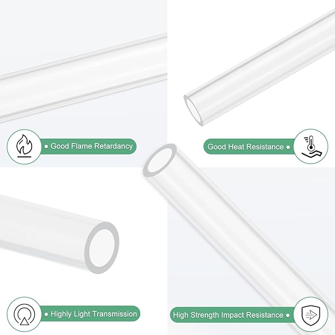 M METERXITY Clear Plastic Tube, 10mm[0.39"] ID x 14mm[0.55"] OD High Impact Rigid Polycarbonate Round Pipes for Water Plumbing/Lighting/Aquariums/Models, Plastic Tubing [305mm/12IN]