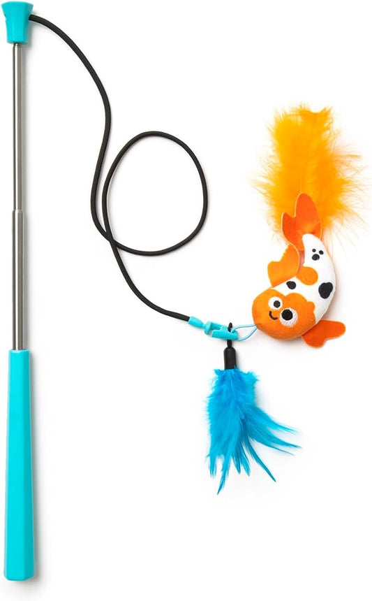 Mad Cat Playing Koi Retractable Feather Wand Cat Toy with Telescopic Handle | Extends and collapses for easy storage, swish to spark natural hunting instincts, chasing and leaping in felines every day