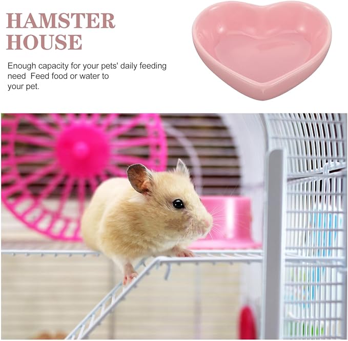 Alasum Heart Shaped Ceramic Hamster Food Bowl, Cute Pink Small Animal Feeding Dish for Dwarf Hamsters, Rabbits, Guinea Pigs and Squirrels, Anti-Tip Water Bowl Cage Accessories, 3.1 x 2.7 0.98Inch