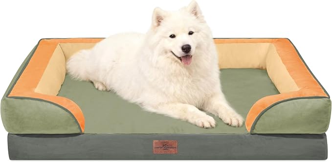 Comfort Expression Orthopedic Dog Beds for Large Sized Dog with Bolster | Waterproof Dog Couch Bed with Washable Cover & Non-Slip Bottom, Supportive Egg Crate Foam Large Pet Bed, 36x27 Inch
