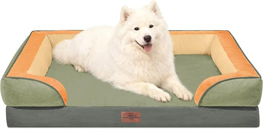 Comfort Expression Orthopedic Dog Beds for Large Sized Dog with Bolster | Waterproof Dog Couch Bed with Washable Cover & Non-Slip Bottom, Supportive Egg Crate Foam Large Pet Bed, 36x27 Inch