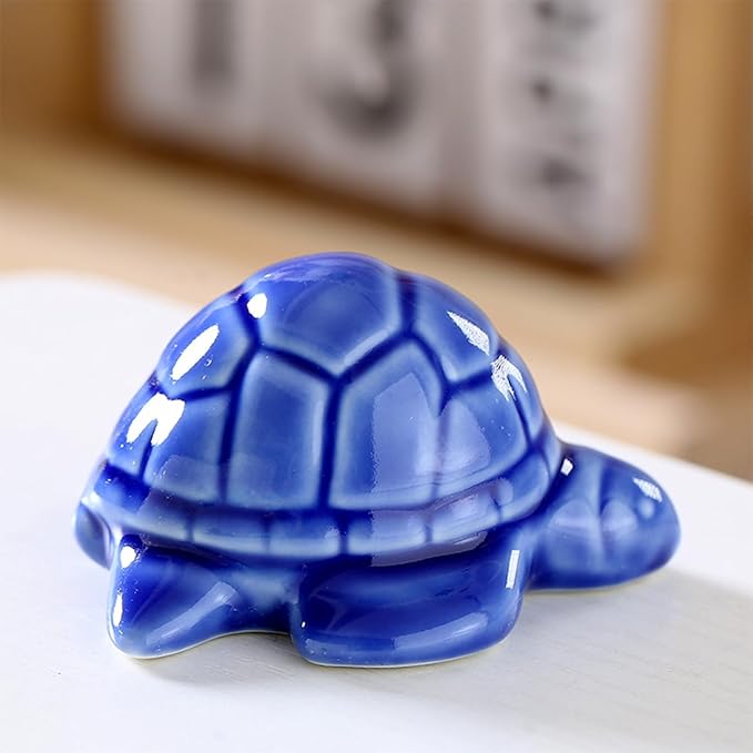 Ceramic Sea Turtle Figurine for Aquarium Decor, Penjing Rockery Scenery, Miniature Garden & Coastal Home Accent (Blue)