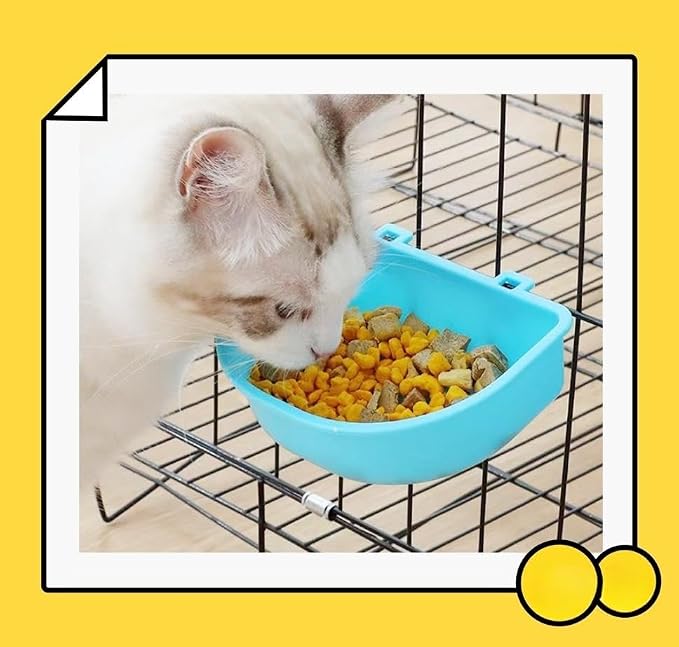 2 PcsRabbit Food Water Bowl, Guinea Pig Plastic Food Basin Dish, Chinchilla Hanging Portable Feeding Bowl (Pink and Blue)