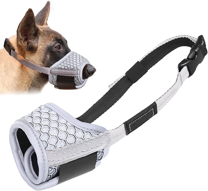 LUCKYPAW Dog Muzzle Anti Biting Barking and Chewing with Comfortable Mesh Soft Fabric and Adjustable Strap, Suitable for Small, Medium and Large Dogs