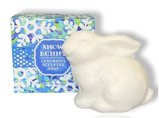 Bunny Soap Gift Box by Greenwich Bay- 3 Decorative Sculpted Rabbit Soap Bars Packaged with Easter Grass- Enriched with Cocoa Butter, Shea Butter, Sweet Almond Oil and Honey- Basket Filler
