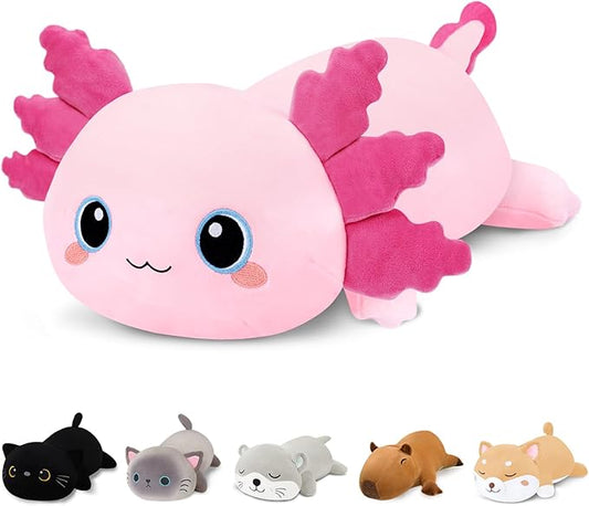 Finebee Weighted Axolotl Stuffed Animals, Cute Weighted Axolotl Plush, Soft Stuffed Weighted Plush Pillow Gifts for Kids Adult (13.8" 1.6Lbs)