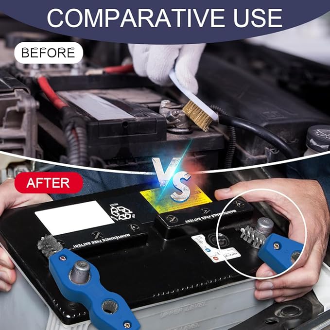 Car Battery Terminal Cleaning Brush, 4 in 1 Auto Battery Terminal Cleaning Tools, Copper Pipes Cleaner Brush Tool, Universal Battery Terminals Machine Parts Cleaning Tool (Blue, 1PCS)