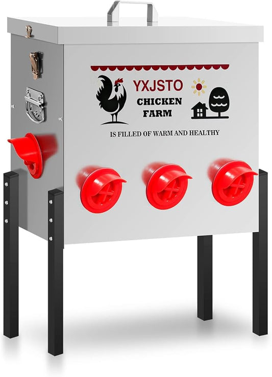 50LB Automatic Chicken Feeder with 8 Ports, Heavy Duty Metal No-Waste Poultry Feeder, Rustproof & Weatherproof Design with Adjustable Legs & Locking Lid