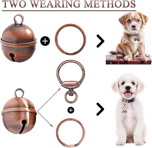 Copper Dog Bells for Collars with Quick-Release Clasp - Audible Safety Trackers for Medium to Large Dogs, Outdoor Collar Accessories(Glossy Copper+Copper, 2-Pack)