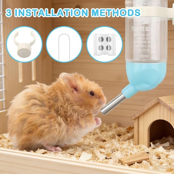 Magnetic Hamster Water Bottle Holder - Adjustable Height, Drop-Resistant Freestanding Stand, Fits Bottles up to 2" Dia for Hamsters Gerbils Mice Small Pets