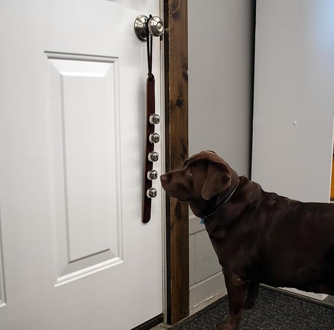 Hanging Door Bells – Handmade Sleigh Bells & Dog Training Bells for Potty Training, Holiday Décor, and Multi-Purpose Door Use (Brown - Silver Bells)