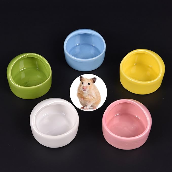 Gradient Side Hamster Ceramic Bowl,Cute Small Animal No Spill No Turnover Food Water Bowl Dish Holder for Guinea Pig Rodent Rat Gerbil Cavy Hedgehog Dwarf Feeder Feeding Bowl Basin,Pet Supplies,White