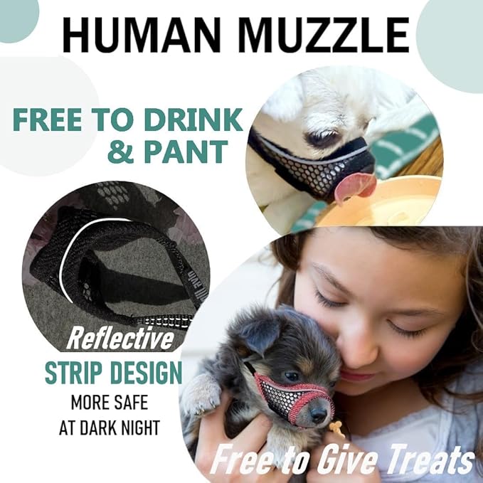 Dog Muzzle for Small Medium Large Dogs Breathable Adjustable, Puppy Mouth Guard, Soft Air Mesh Muzzle for Grooming Vet Visits, Prevent Biting Fierce Barking (Deep-Black, M)